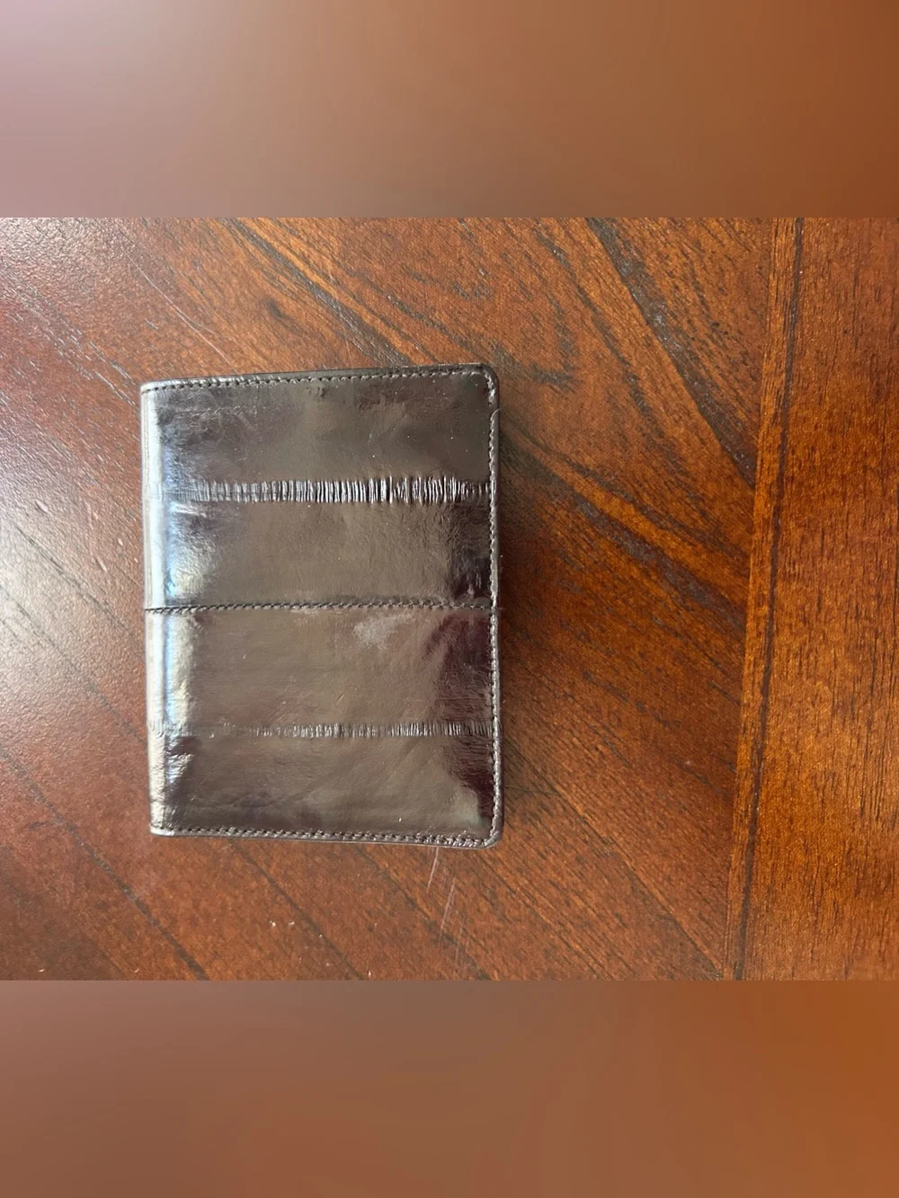 Vintage Genuine Eelskin Wallet Made in Korea Brown Leather Bifold 80s 90s